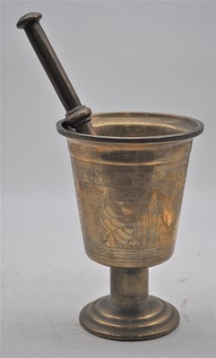 Lot 116 - A large 19th century brass pestle and mortar,...