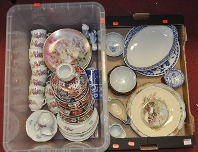 Lot 143 - Two boxes of ceramics to include Japanese...