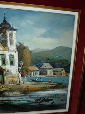 Lot 1117 - Durval Pereira - River landscape, oil on...
