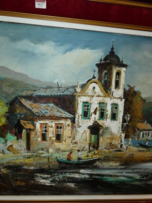 Lot 1117 - Durval Pereira - River landscape, oil on...
