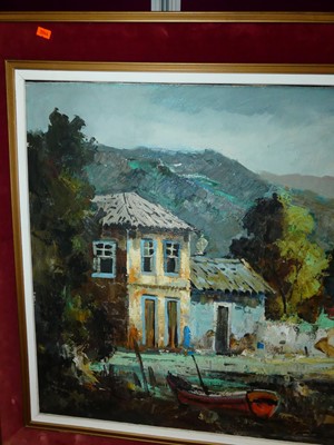 Lot 1117 - Durval Pereira - River landscape, oil on...