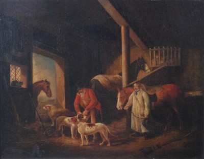 Lot 2550 - Circle of George Morland - Stable interior,...