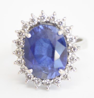 Lot 2206 - An 18ct white gold, tanzanite and diamond oval...