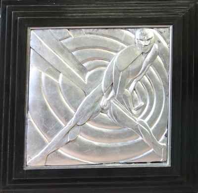 Lot 281 - An abstract stylised silvered wood relief...