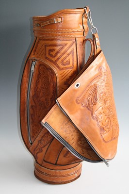 Lot 1315 - A Mexican brown stitched leather golf bag,...