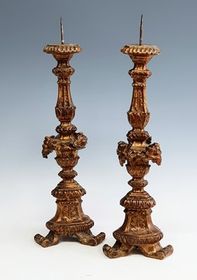 Lot 2310 - A pair of 18th century baroque giltwood altar...