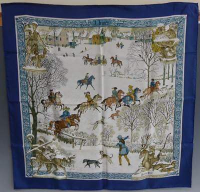 Lot 256 - Hermés - a L'hiver silk scarf, designed by...
