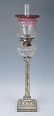 Lot 2343 - A Victorian silver plated oil lamp, having an...