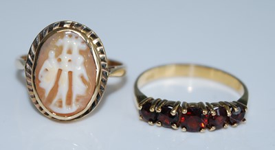 Lot 2535 - Two yellow metal dress rings, being a 9ct...