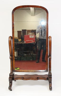 Lot 2640 - A Victorian mahogany cheval mirror, the arched...