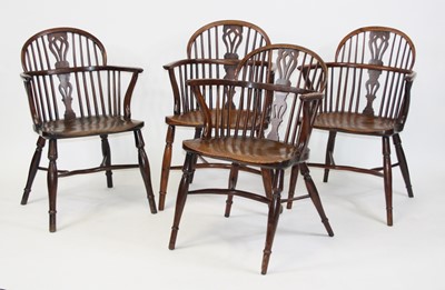 Lot 2700 - A set of four Victorian elm seat and yew wood...