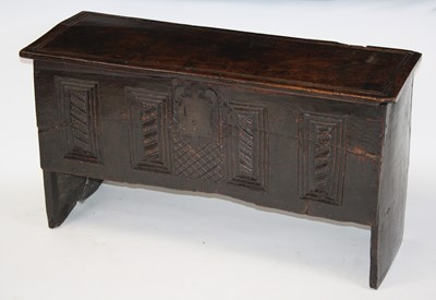 Lot 2592 - A Commonwealth period joined oak coffer, the...