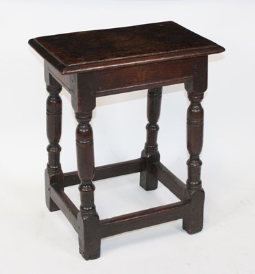 Lot 2695 - A circa 1700 oak joint stool, the top having a...