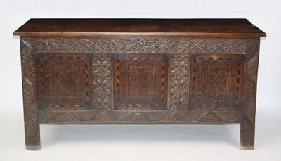 Lot 2697 - An 18th century joined oak coffer, having a...