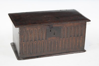 Lot 2687 - A circa 1700 oak deed box, the top having a...