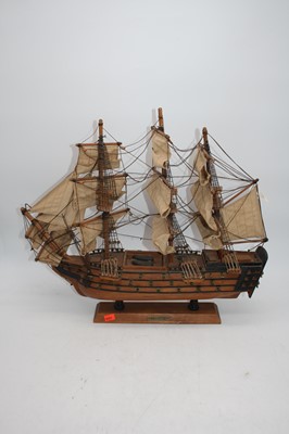 Lot 17 - A wooden model of The Golden Hind, h.44cm;...