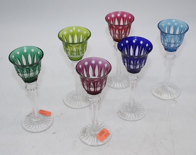 Lot 40 - A set of six St Louis coloured crystal Tommy...