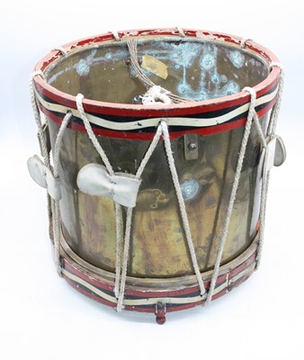 Lot 90 - A 20th century brass snare drum, dia.37cm