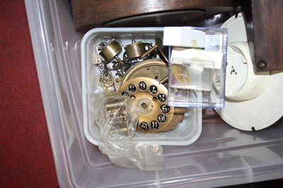 Lot 101 - A box of vintage clocks and clock parts