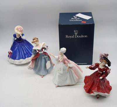 Lot 113 - Four Royal Doulton porcelain figures of ladies,...