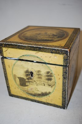 Lot 121 - A 19th century tea caddy, transfer decorated...