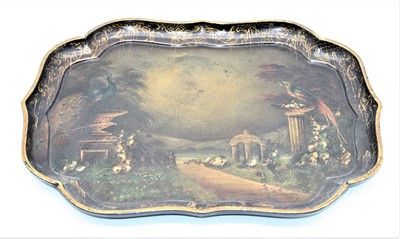 Lot 123 - A 19th century papier-mache tray, decorated...