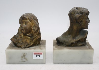 Lot 171 - A pair of gilt metal head and shoulders busts,...