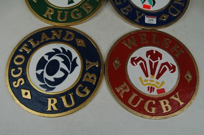 Lot 610 - Four cast iron plaques with England, Ireland,...