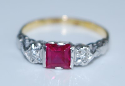 Lot 2553 - A yellow and white metal, synthetic ruby and...
