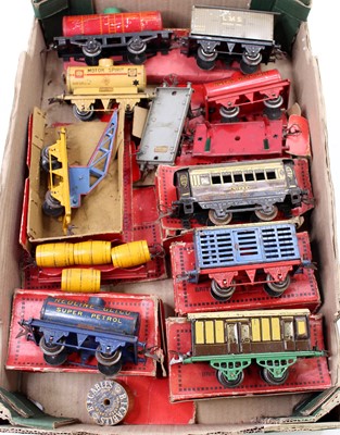 Lot 258 - Hornby 0 gauge – 10 goods wagons and two...