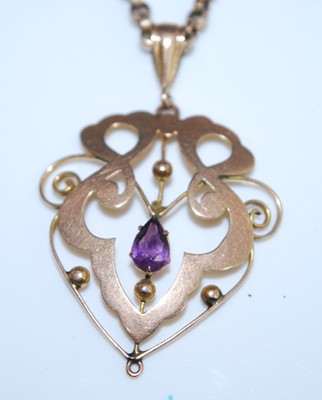 Lot 2574 - A rose metal Edwardian openwork pendant,...