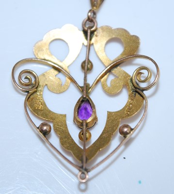 Lot 2574 - A rose metal Edwardian openwork pendant,...