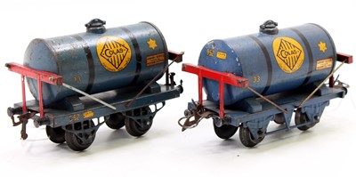 Lot 286 - Two original Hornby Colas blue tank wagons:...