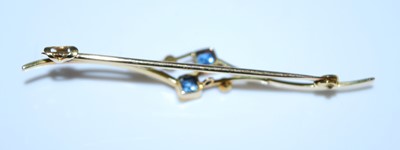Lot 2594 - A yellow metal sapphire and seed pearl bar...