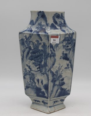 Lot 16 - A Chinese export vase of slab sided form,...