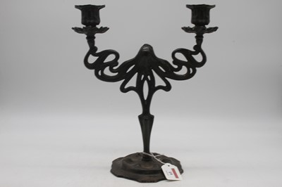 Lot 19 - An Art Nouveau style bronze alloy figural twin...