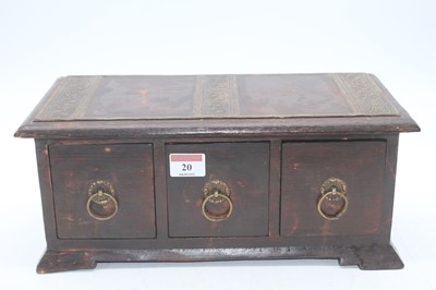 Lot 20 - A hardwood and brass mounted three drawer...