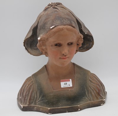 Lot 48 - A French Art Nouveau painted plaster bust of a...
