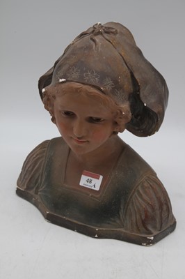 Lot 48 - A French Art Nouveau painted plaster bust of a...