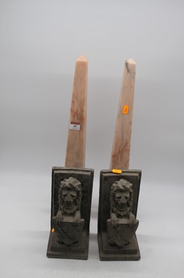 Lot 49 - A pair of pink and rouge marble obelisks,...