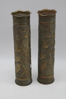 Lot 58 - A pair of WWI trench art shell cases with...