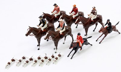 Lot 2146 - Britains Racing Colours group of 5 horses with...