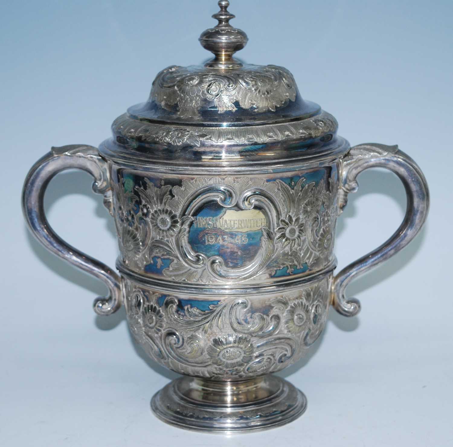 Lot 12 - A large Victorian silver plated trophy cup and...