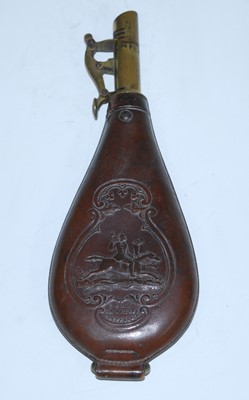 Lot 390 - A 19th century horn powder flask, of ovoid...