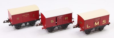 Lot 368 - Three Hornby Gunpowder vans, all red bodies on...