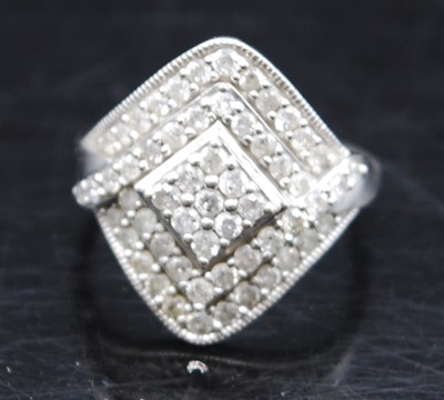 Lot 2614 - A 9ct white gold diamond multi-stone lozenge...