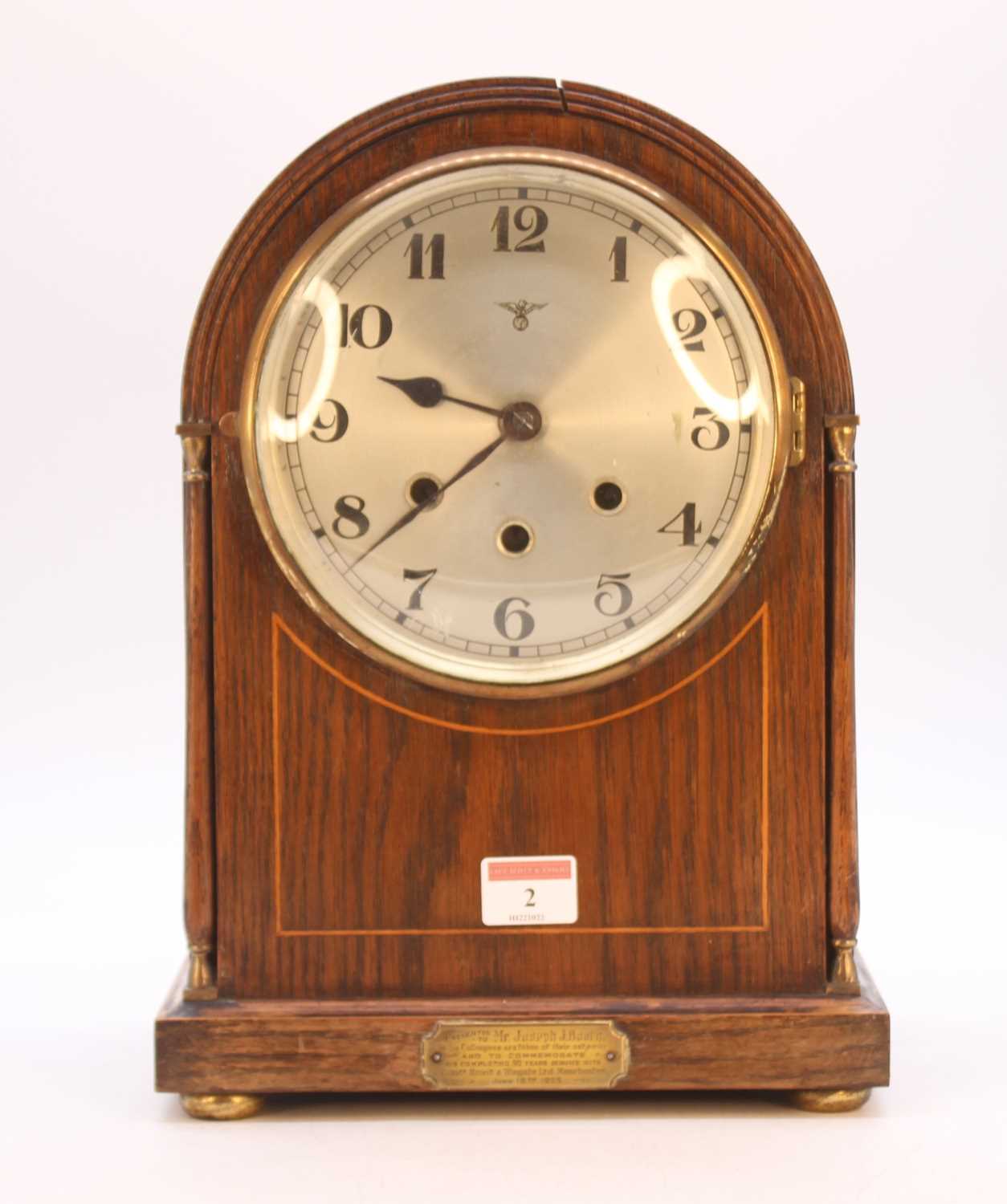 Lot 2 - An early 20th century oak cased eight-day...