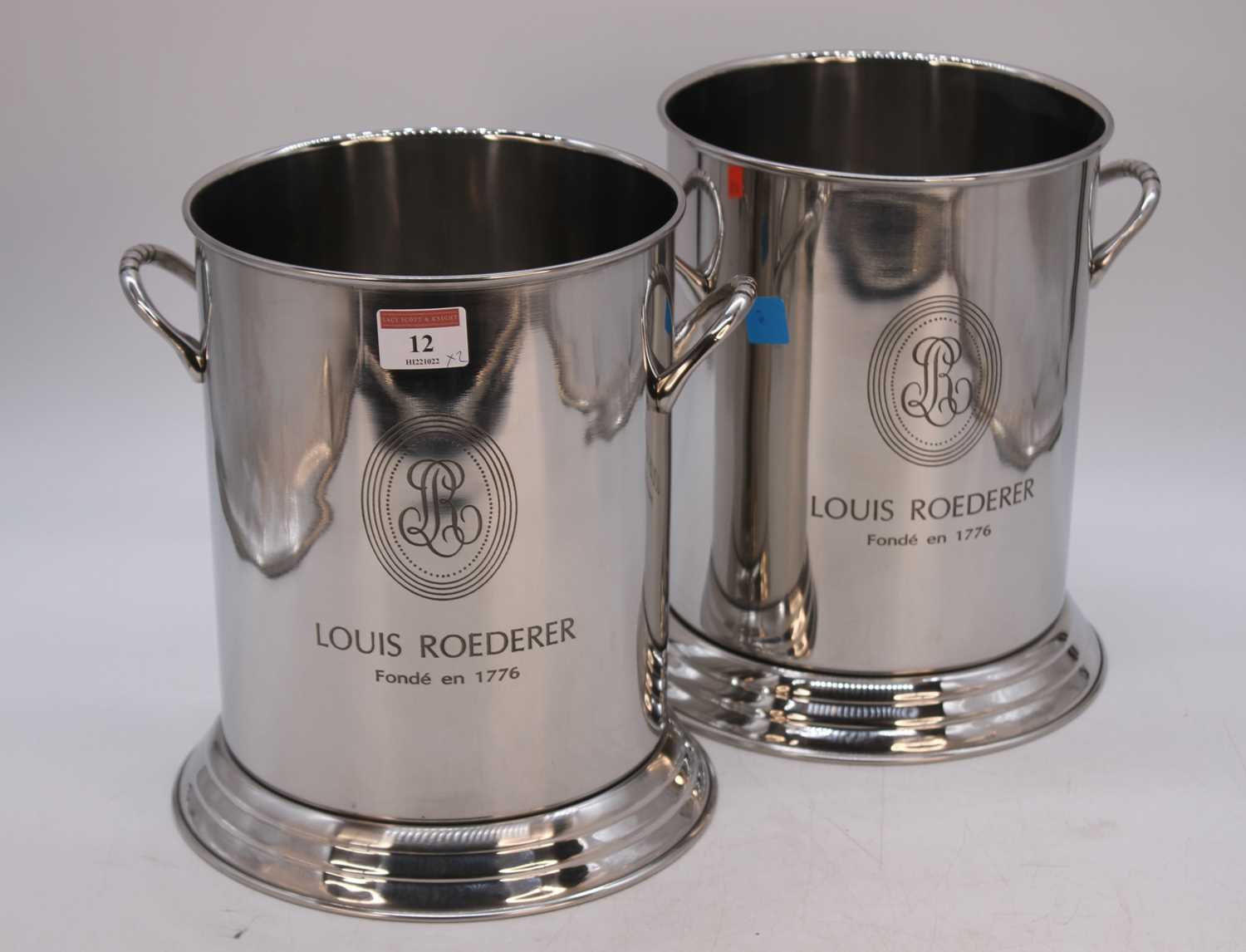 Lot 12 - A pair of modern plated wine coolers, each...