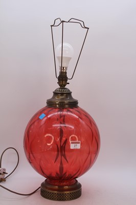 Lot 27 - A 20th century red glass table lamp, of...