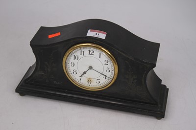 Lot 41 - An early 20th century black slate mantel clock,...